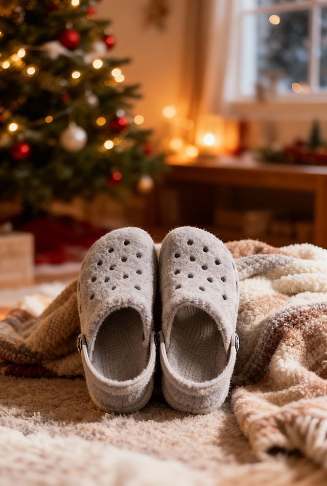 将图示商品变成摇粒绒质感，还原商品颜色、文字、图案细节。圣诞冬日居家场景