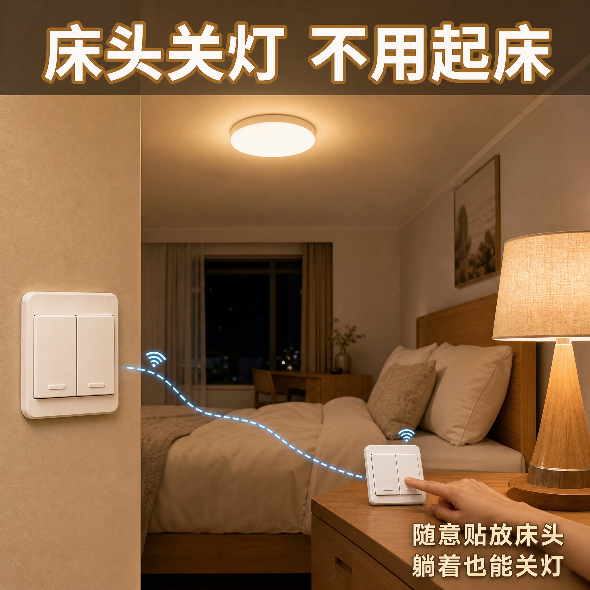 [主图-4] 真实使用场景，展示卧室床头双控灯的使用场景，让用… - 图片创意预览