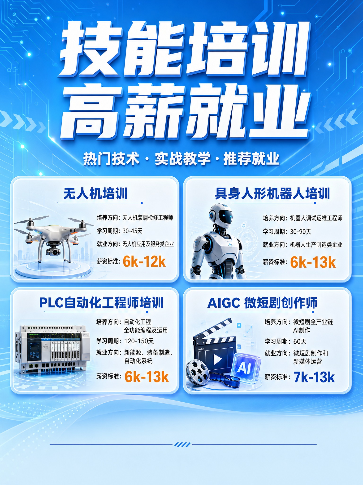 职业技能培训招生海报，竖版，天蓝色渐变背景，艺术设计感，清爽专… - 图片创意预览