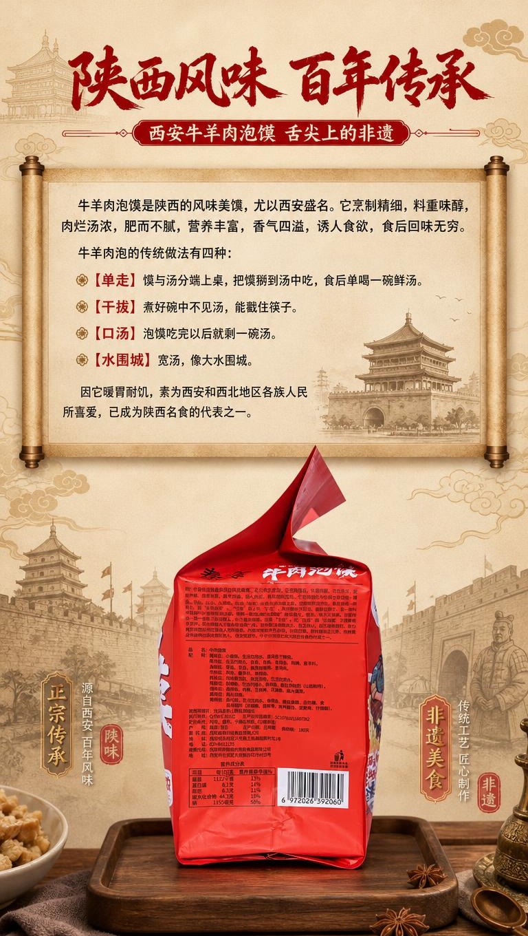 [商品] 使用【图3】牛肉泡馍包装袋背面（含文字介绍面）；保留… - 图片创意预览