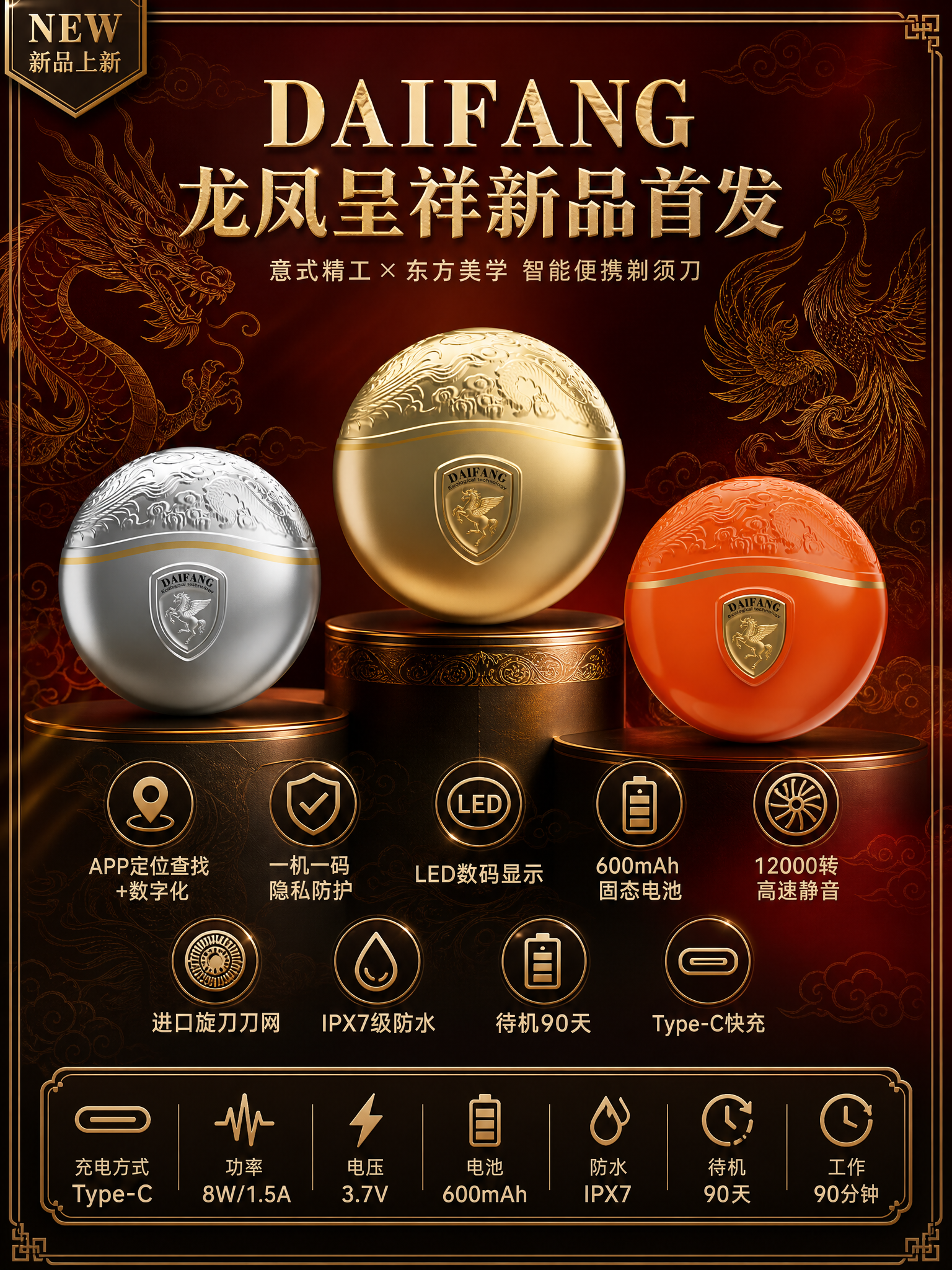 电商新品上新海报，意大利高端奢华风格融合中国龙凤呈祥文化元素，… - 图片创意预览