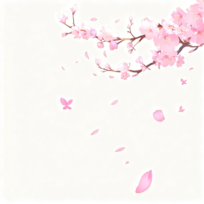 去除图片中所有的花瓣水印，保留画面原本的粉色花枝、飘落的花瓣和蝴蝶元素，保持原风格不变预览效果