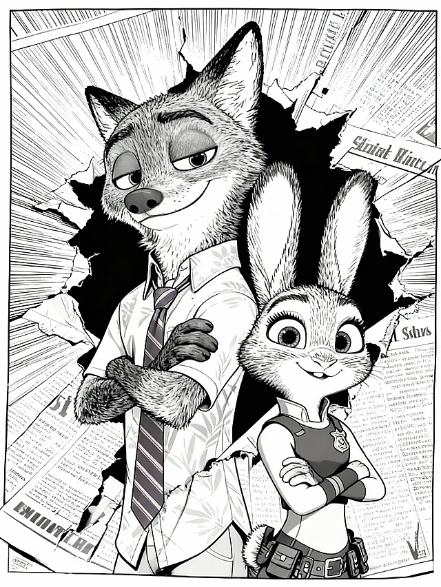 参考图中的人物撕开铺面全屏的漫画报纸，特写人物从报纸的裂缝中探出。