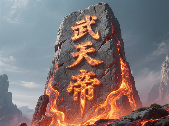 一座通天石碑，上面刻着几个大字“武天帝”，气势磅礴，字是由岩浆构成，字体凹进石碑，其中有岩浆流动
