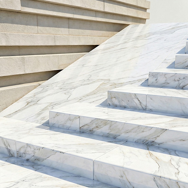 浅色背景，楼梯改成缓坡向上延伸感觉