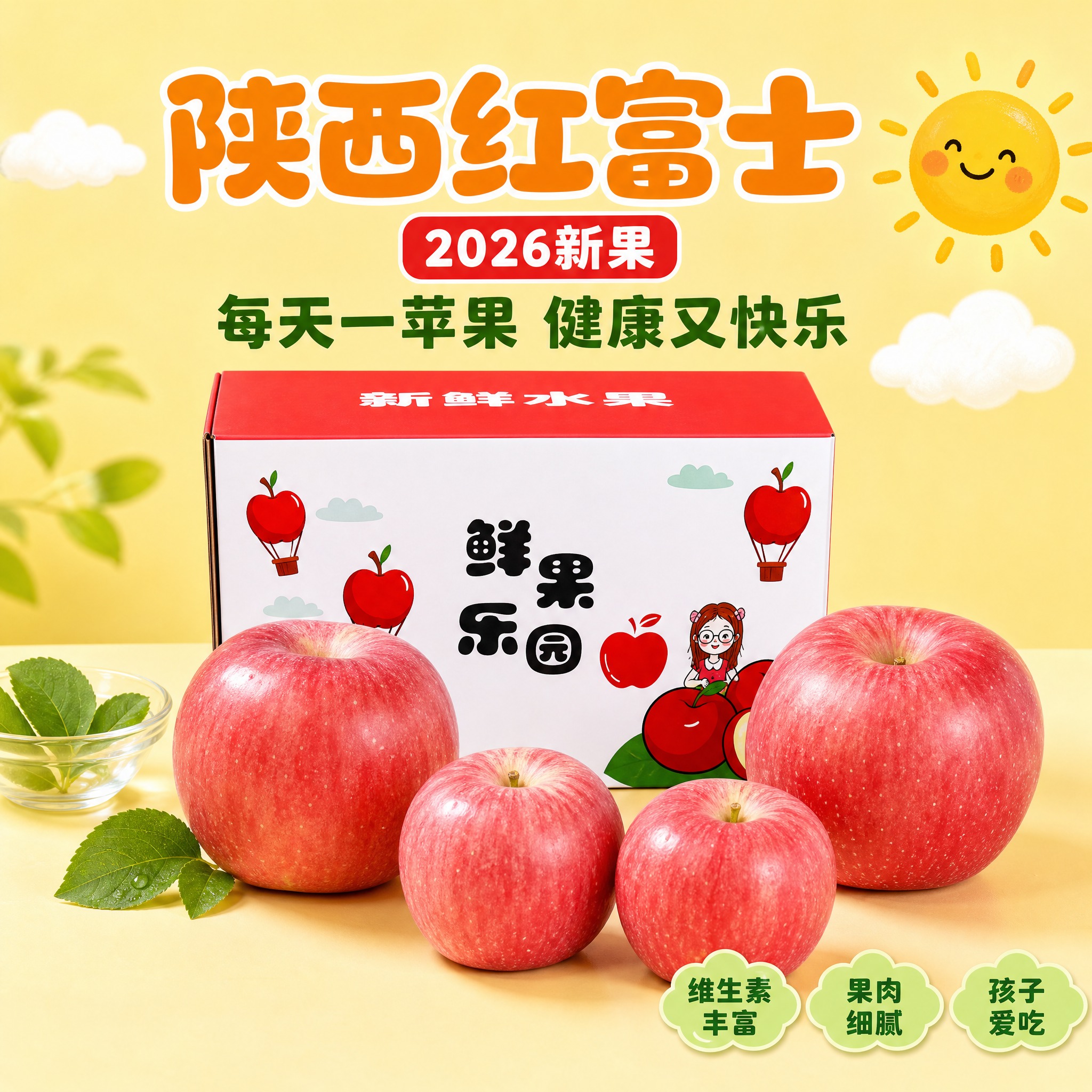 [主图-15] 陕西红富士苹果电商主图，亲子卡通健康款，唯一任… - 图片创意预览