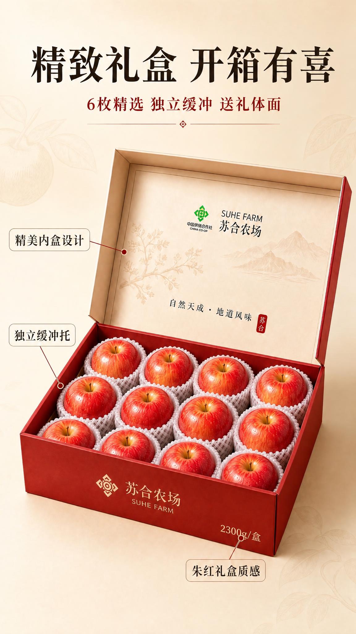 将图中打开的红色苹果礼盒内的苹果数量从6个改为12个，排列方式… - 图片创意预览