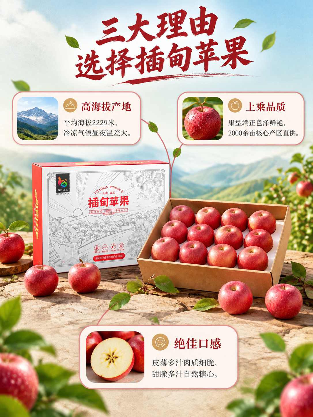 [商品] 使用【图1】插甸苹果礼盒产品图；保留红白礼盒包装、"… - 图片创意预览
