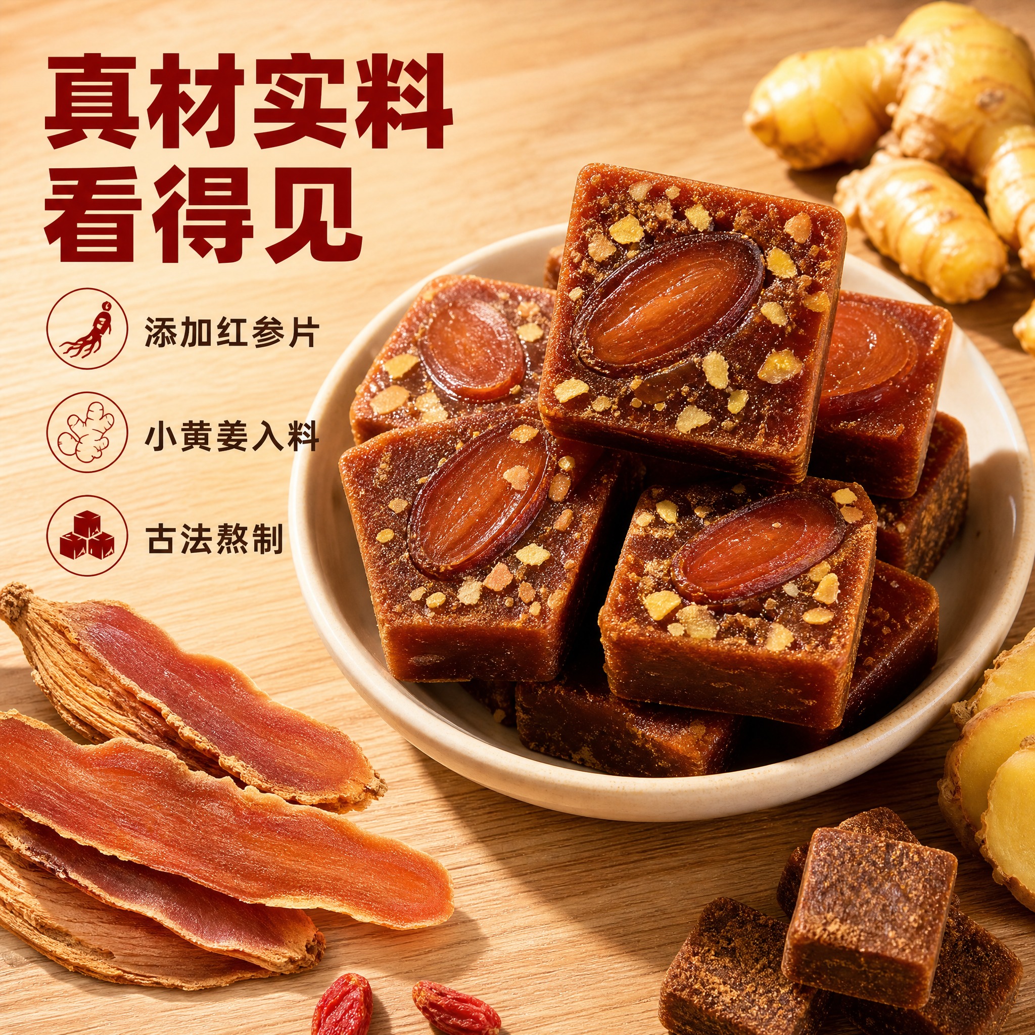 [主图-2] 原料与工艺展示 红参红糖姜块成分说明 拼多多合规… - 图片创意预览