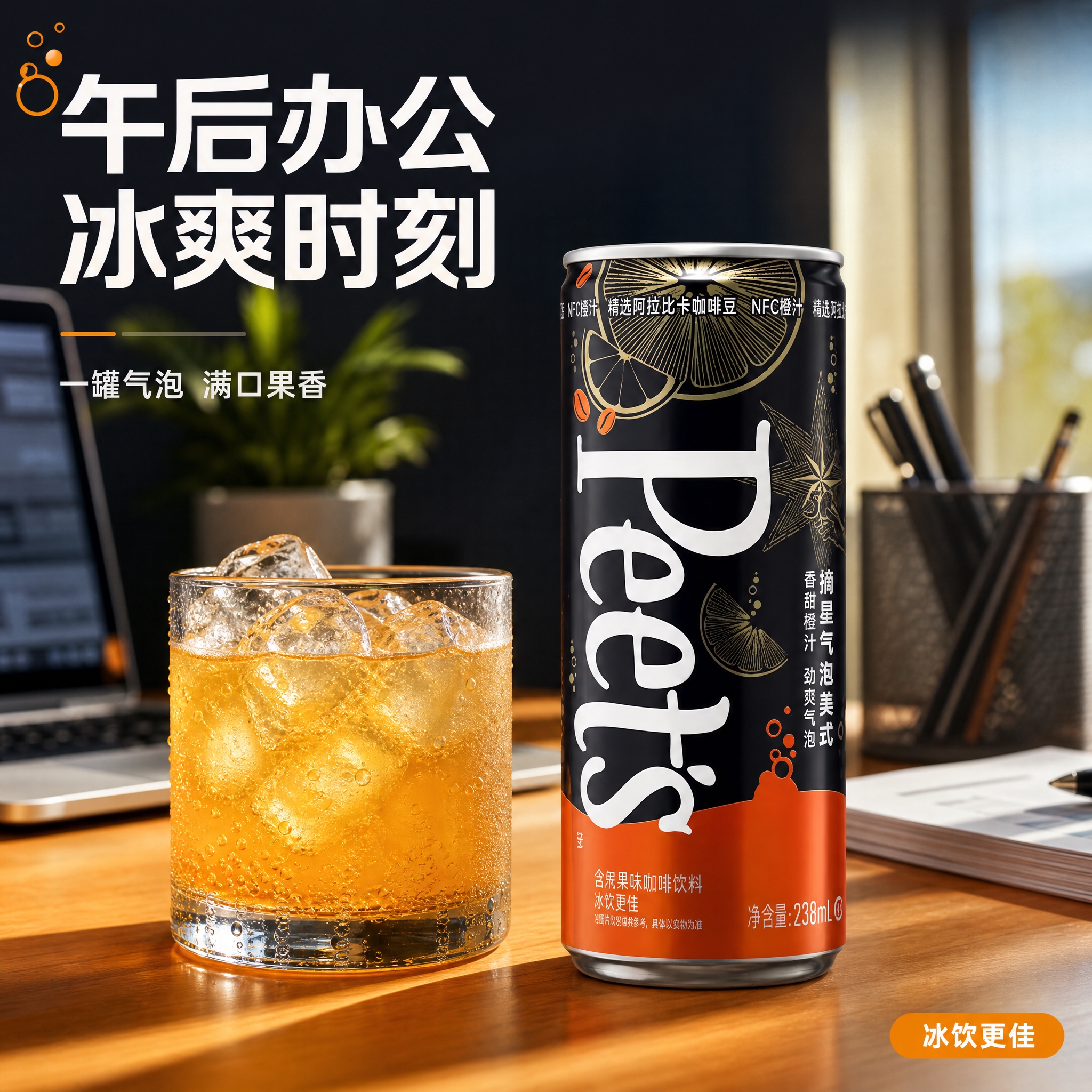 [主图-4] 办公场景图，午后冰爽时刻。 [统一基调] 潮酷气… - 图片创意预览