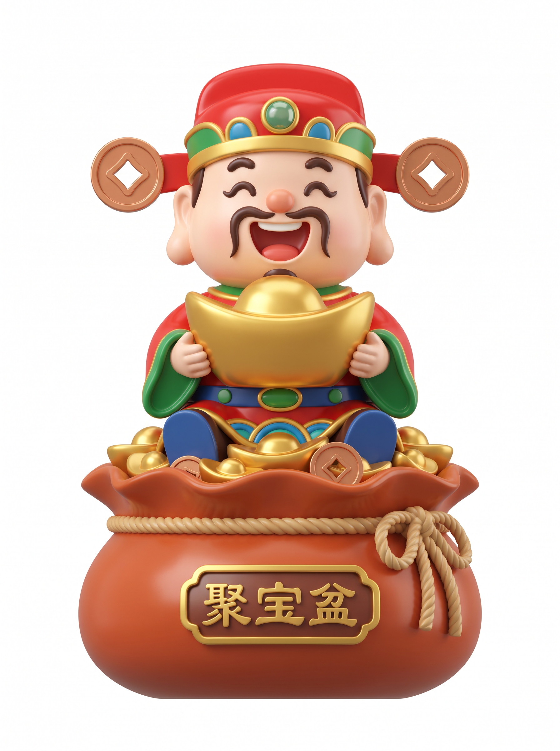 潮玩风格财神玩具，正交正视图，纯白背景，无投影，真实玩具渲染，… - 图片创意预览