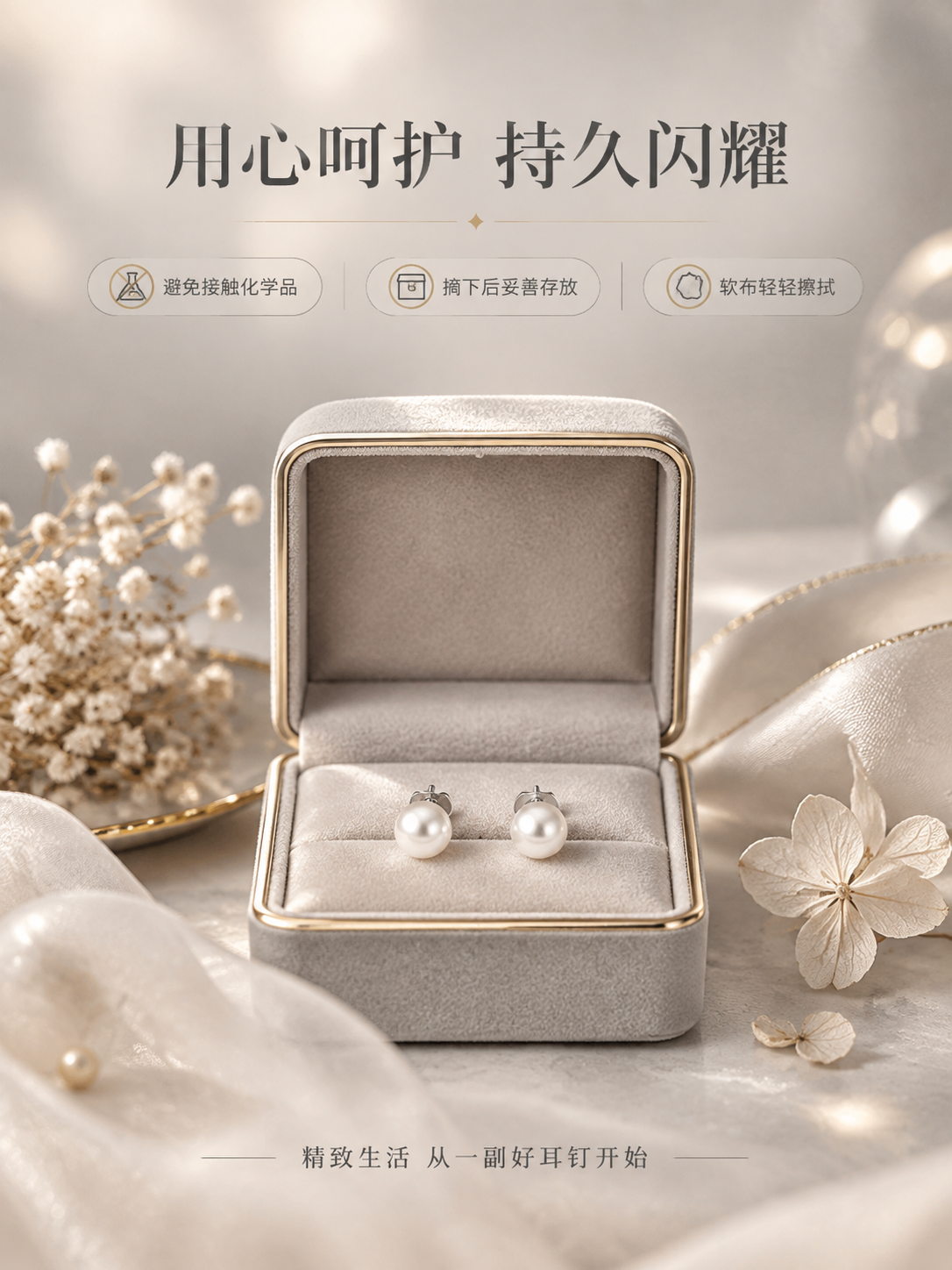 [商品] 使用【图1】珍珠耳钉；商品处理：保留珍珠正圆形、白色… - 图片创意预览
