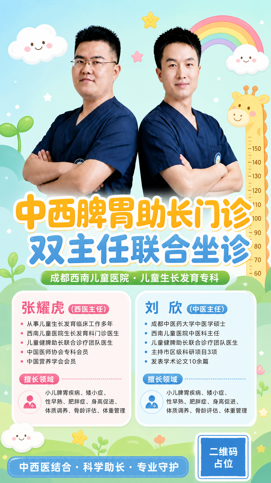 在保留两位医生人物形象和所有文案信息不变的基础上，将海报整体风… - 图片创意预览
