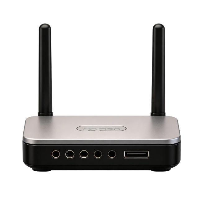 提取第三个路由器图标，去掉浅灰色背景，仅保留路由器主体，设置背景为完全透明，保持原有的银黑iOS拟物风格不变，正方形尺寸预览效果