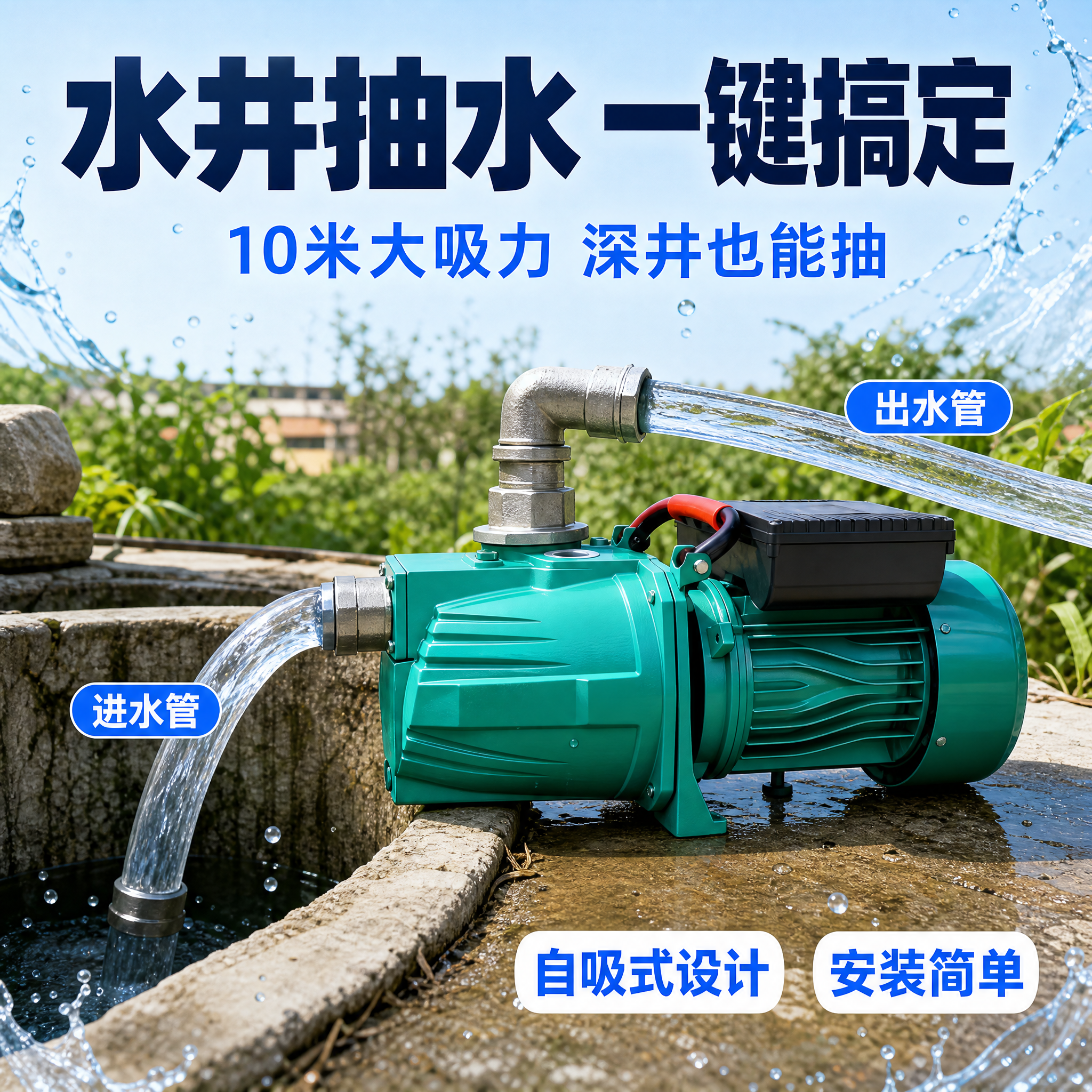 [主图-3] 场景主图，主题是水井抽水真实使用场景。 [统一基… - 图片创意预览