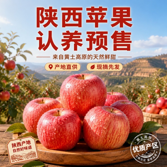 保留当前海报的苹果、苹果园背景、整体构图、配色和所有文字内容完全不变，仅修改全部文字的字体，将主标题、副标题、卖点标签和装饰小字全部替换为OPPO Sans免费商用字体，保持文字位置、颜色和大小不变，预览效果