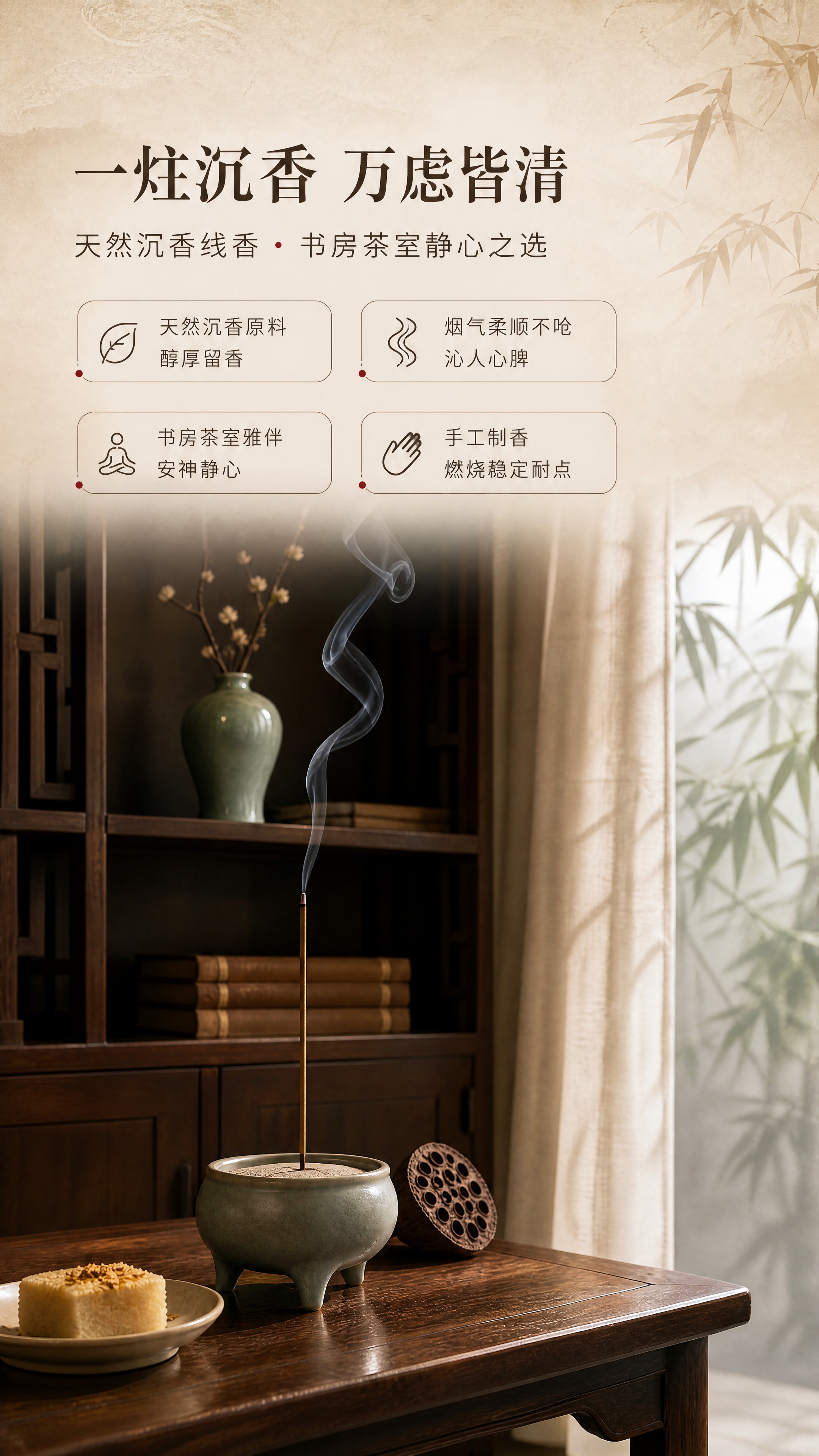 [商品] 使用【图1】沉香线香产品场景图；保留画面中青瓷三足香… - 图片创意预览