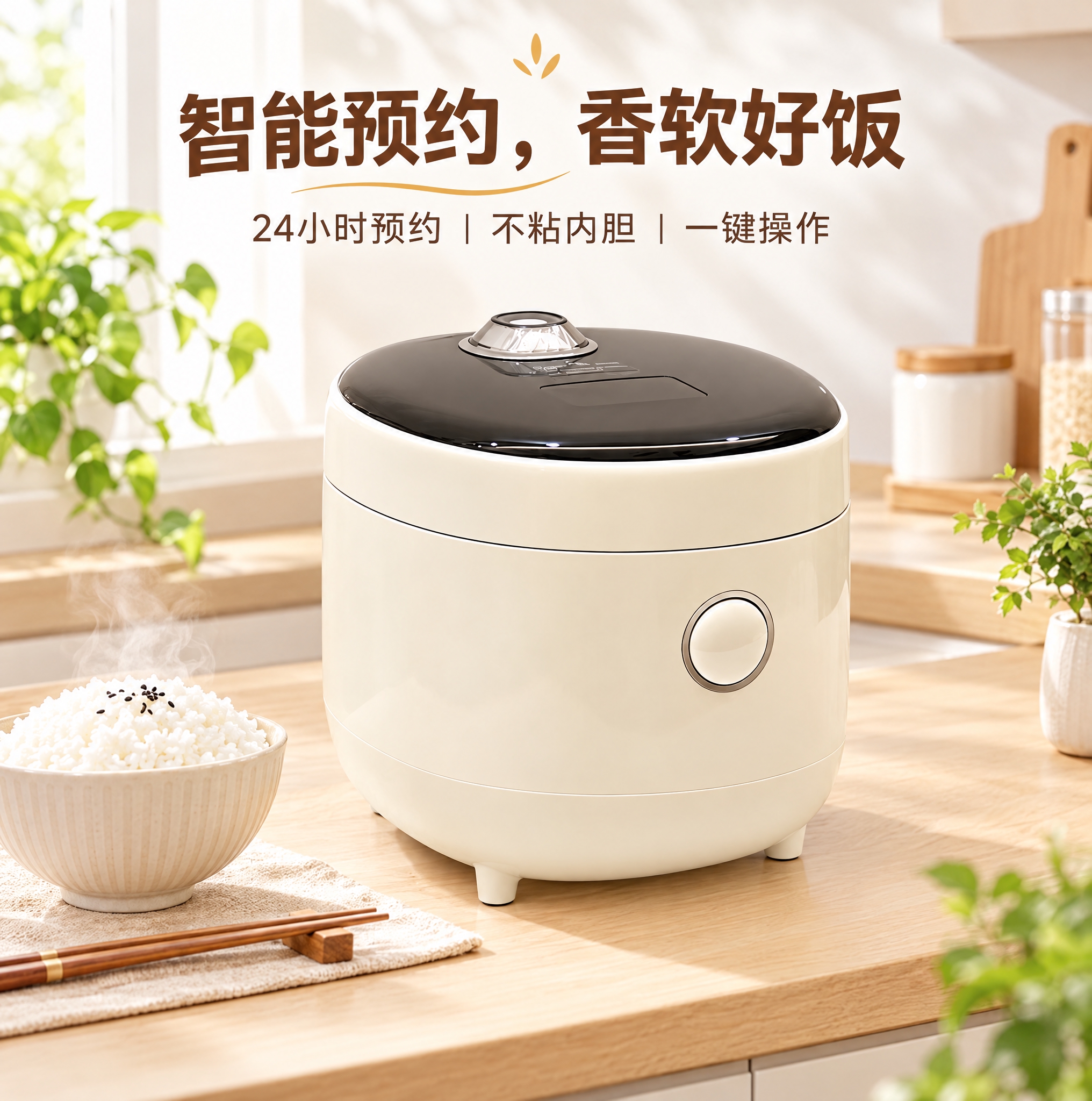 基于图中的电饭煲产品，生成一张现代简约风格的电商海报。主色调为… - 图片创意预览