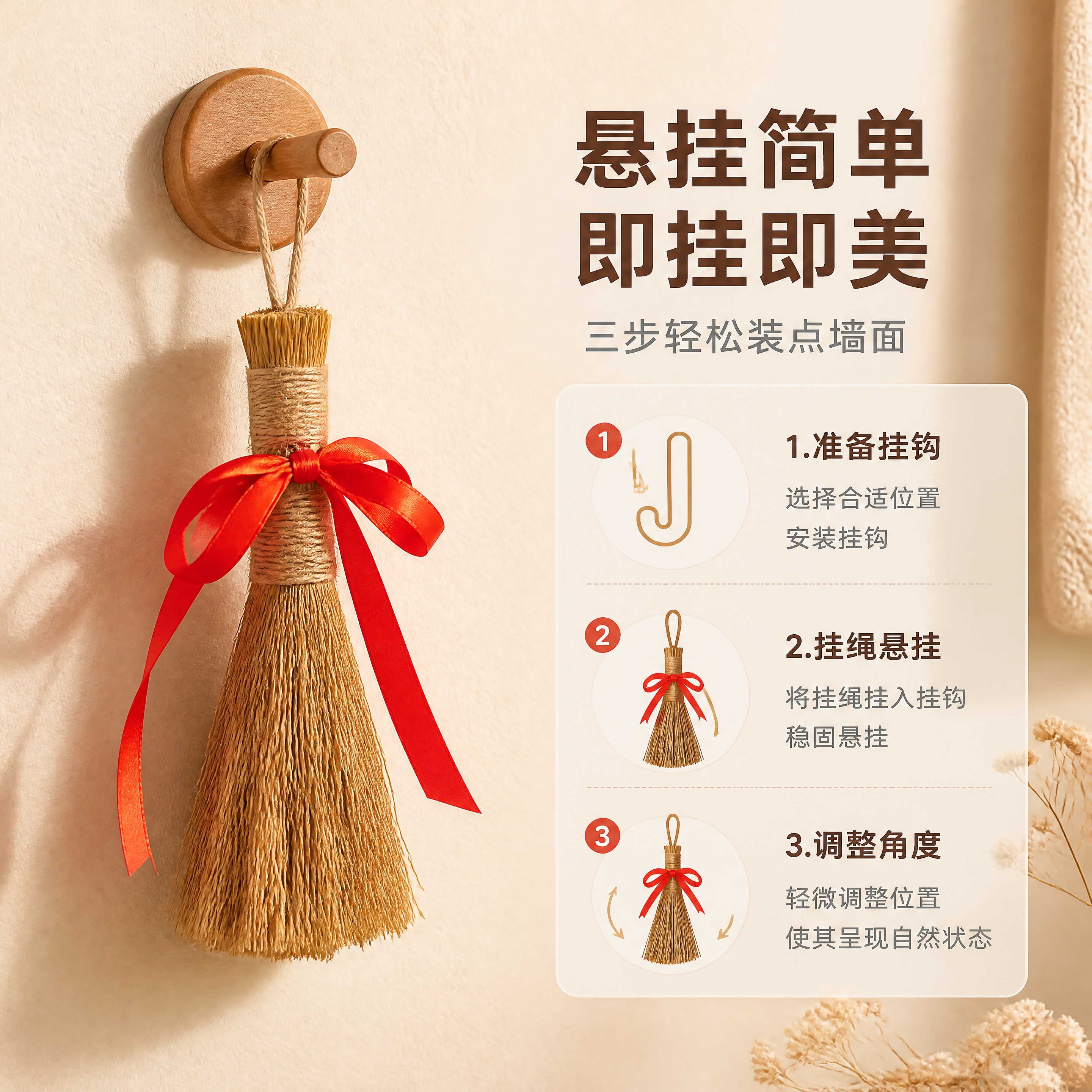 [商品] 使用【图1】稻草小毛刷捆红绳墙面挂饰；保留稻草材质、… - 图片创意预览
