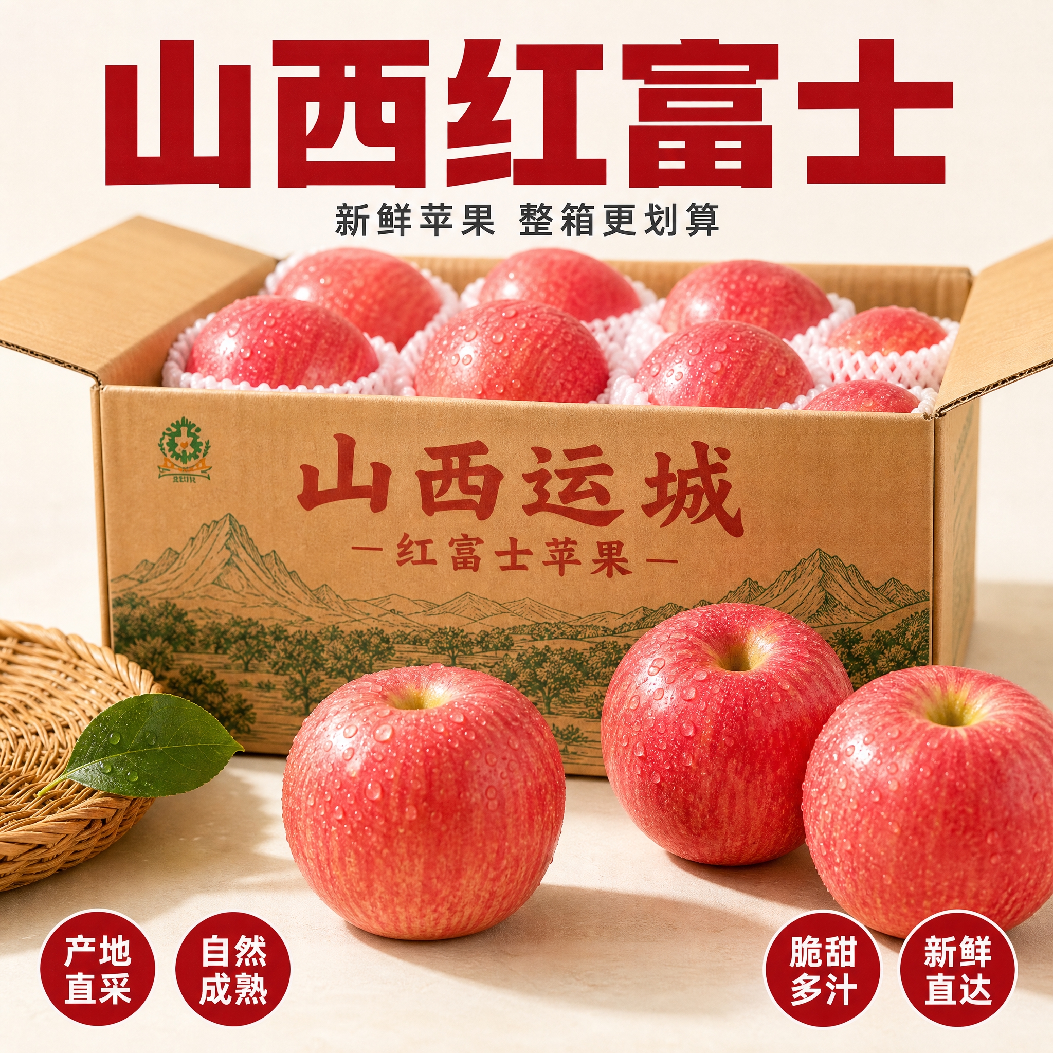 [主图-4] 山西红富士苹果电商主图，整箱陈列商品版，突出整箱… - 图片创意预览