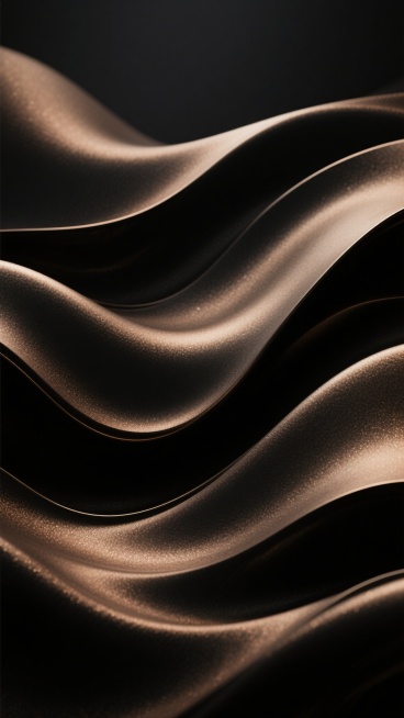 深棕色与黑色为主的暗色调背景，流动感十足的波浪状纹理占据画面主体，整体保持原图的色彩和谐与光影层次，将原有的细微闪光质感变换为细腻的磨砂金属质感，波浪线条边缘呈现柔和的哑光光泽，暗部区域带有深邃的炭黑色磨砂效果，整体营造出神秘而沉稳的氛围，画面简洁且具有强烈的视觉流动感和现代设计感。预览效果