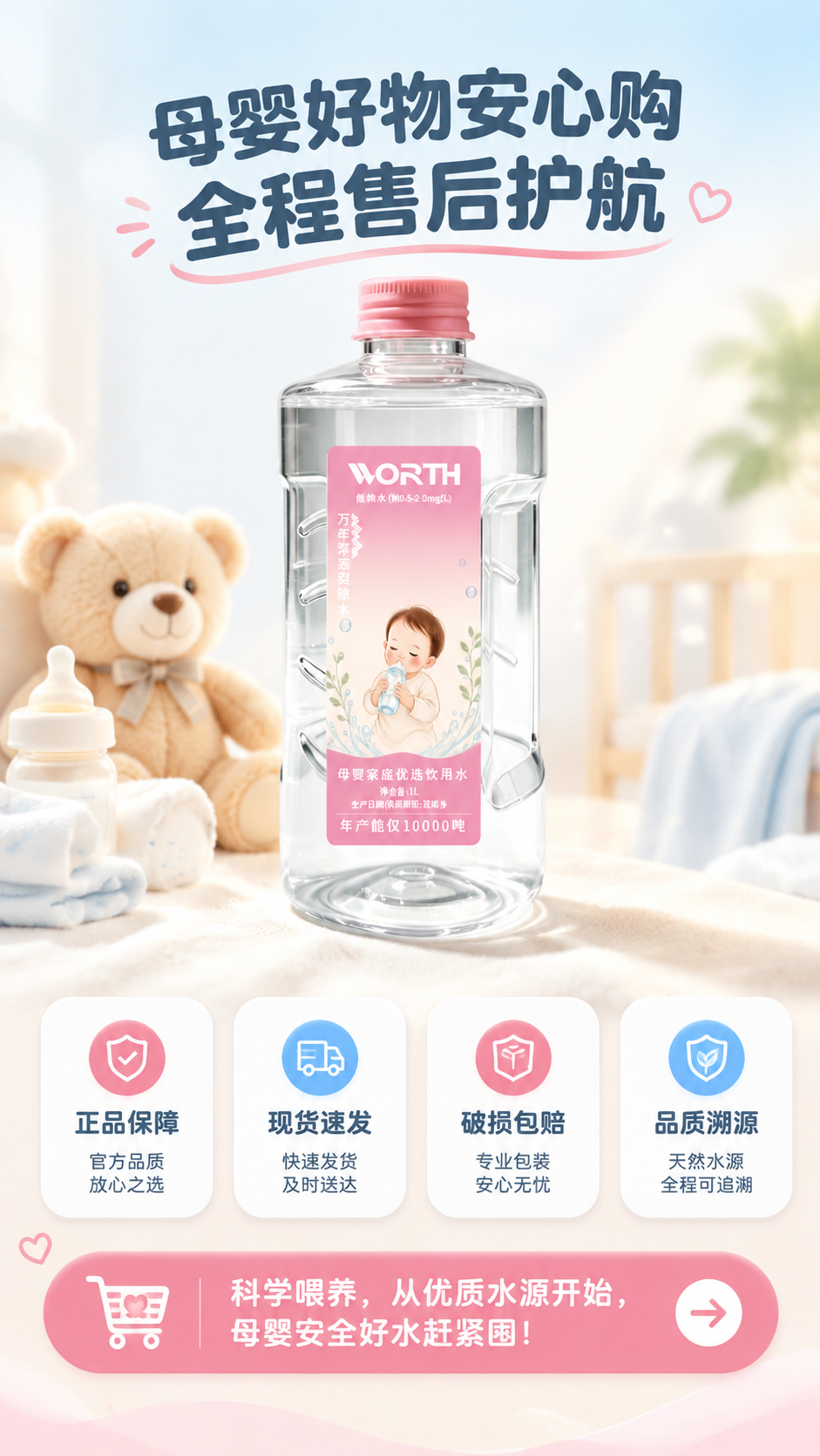 [商品] 使用【图1】沃思1L母婴专用水瓶；保留透明瓶身、粉色… - 图片创意预览