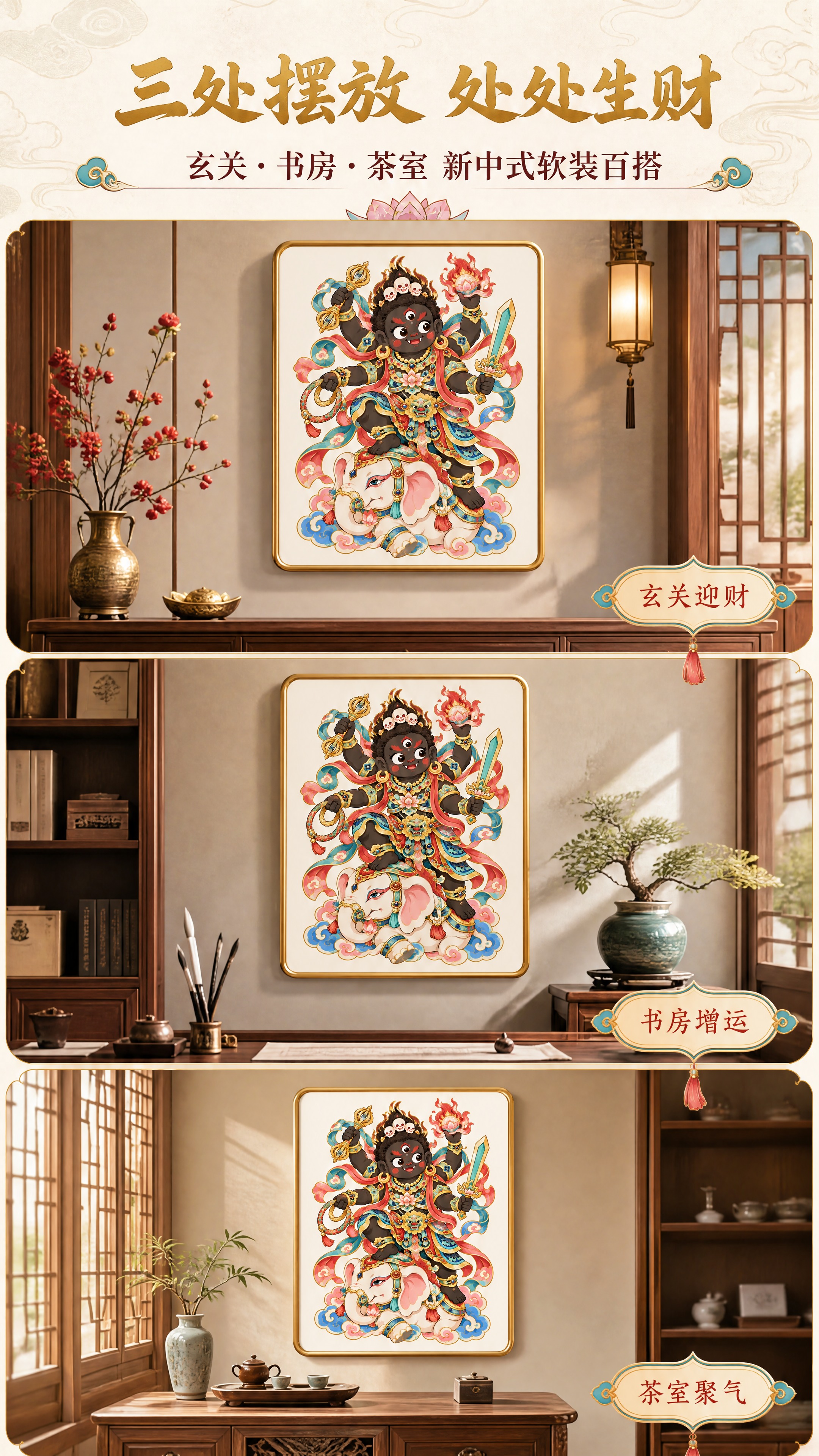 [商品] 使用【图1】Q版黑财神骑白象国潮装饰画；保留完整造型… - 图片创意预览