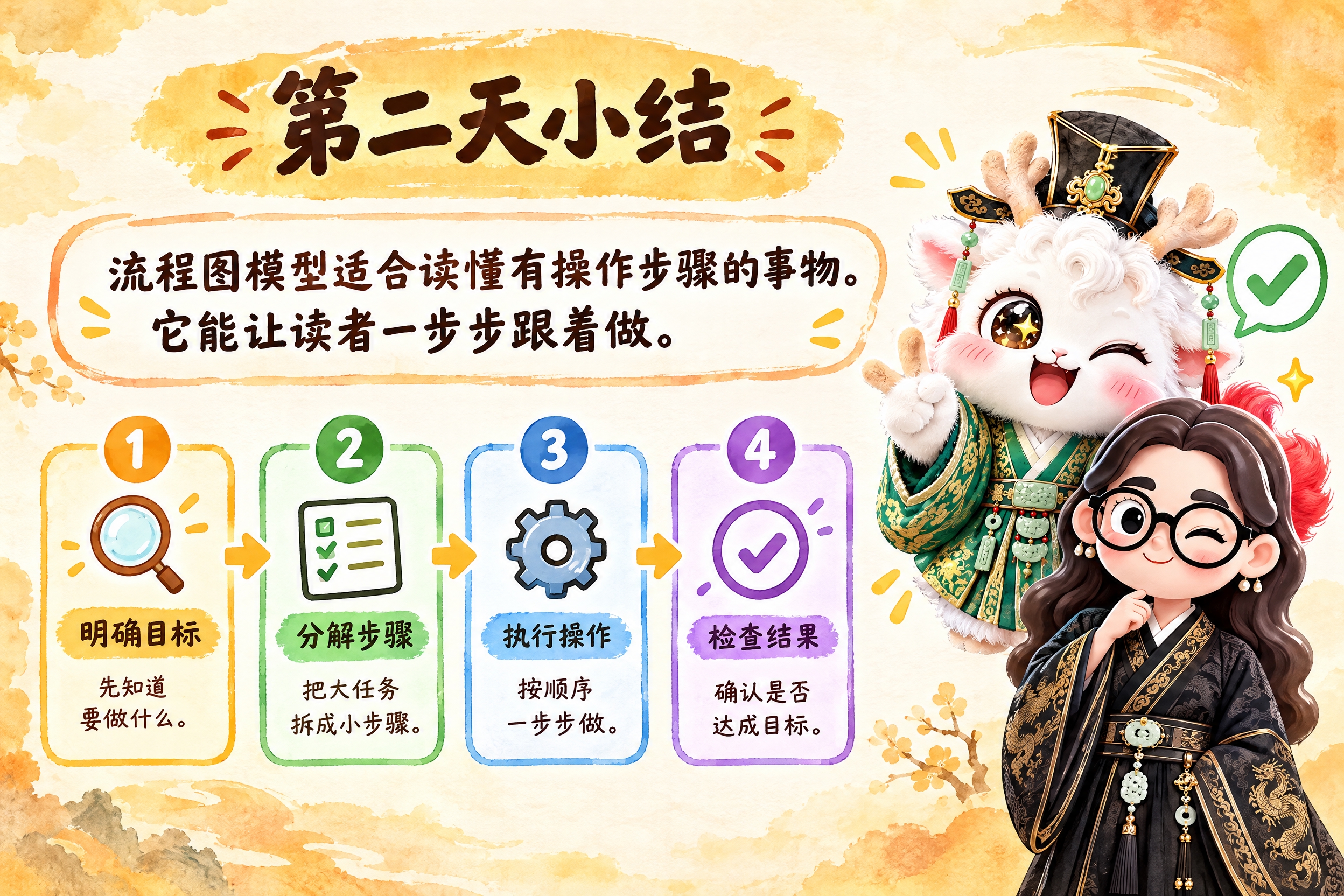横版6寸比例的知识卡片设计，标题为"第二天小结"，内容为"流程… - 图片创意预览