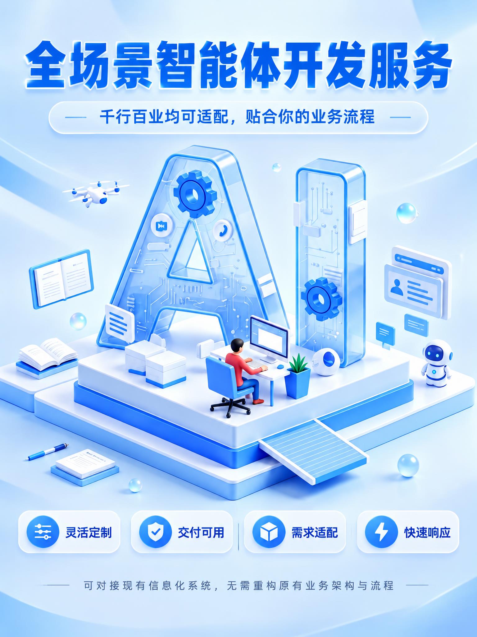 以参考图为主体，保持原有的浅蓝色科技风、3D立体玻璃质感AI字… - 图片创意预览