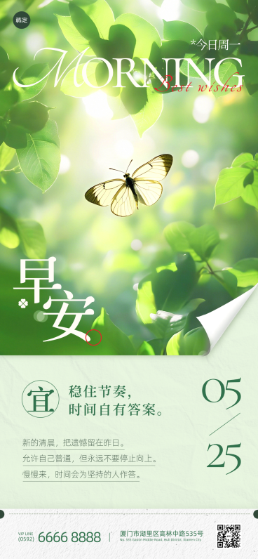 早安日签问候祝福励志正能量夏季绿叶绿色系日历风简约风朋友圈海报预览效果
