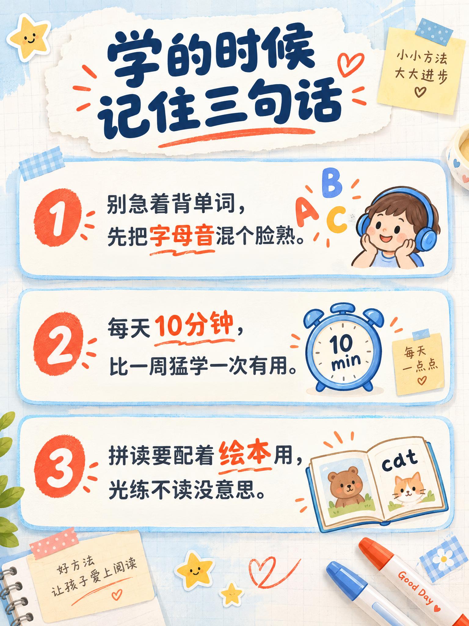 [画面] 自然拼读科普详情页第5张-学习方法三原则。目标：用三… - 图片创意预览
