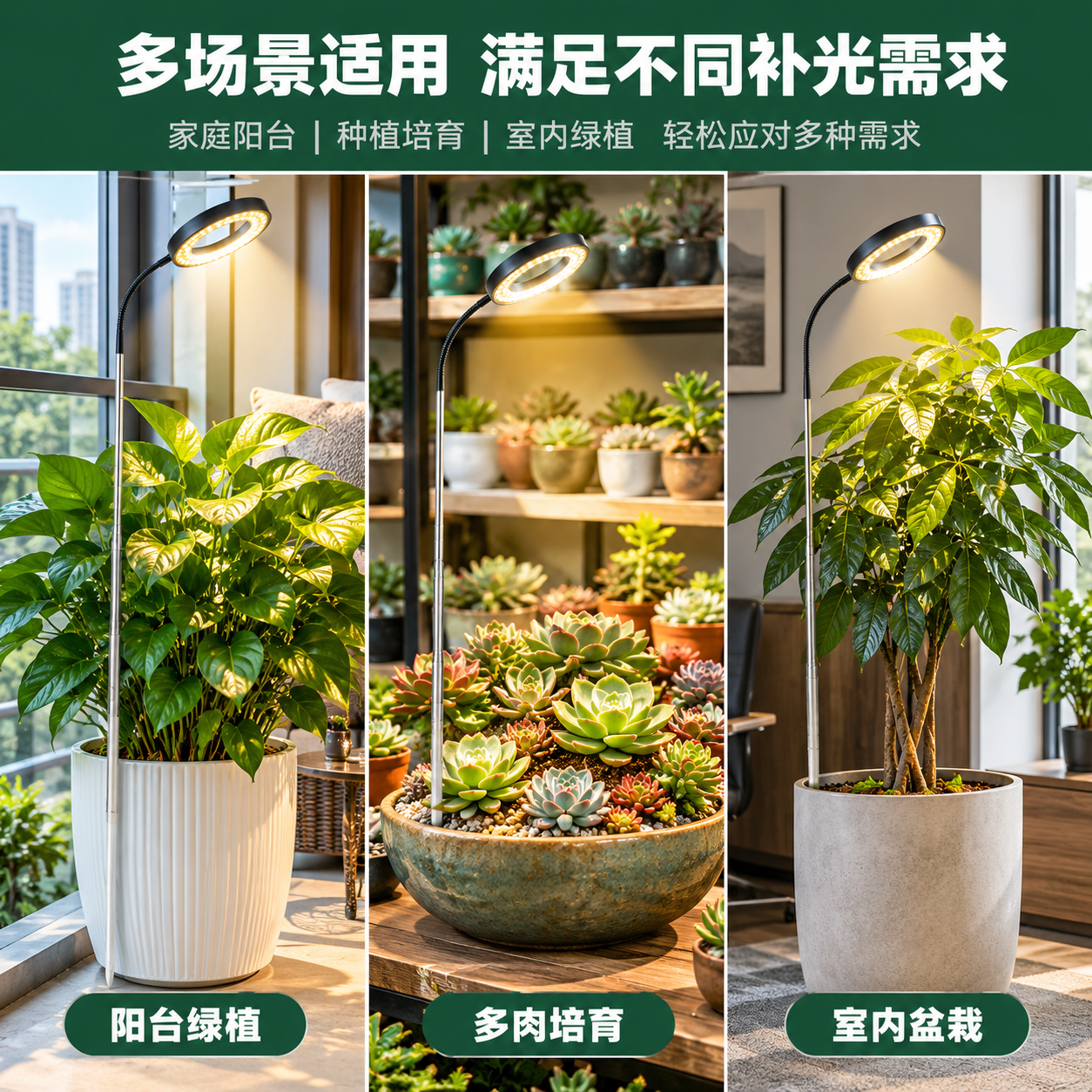 [主图-4] 盆栽地插植物补光灯 多场景适配展示 适用范围广… - 图片创意预览