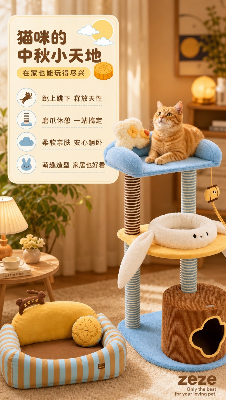 [商品] 使用【图1】zeze猫爬架与猫窝套装；保留猫爬架三层… - 图片创意预览
