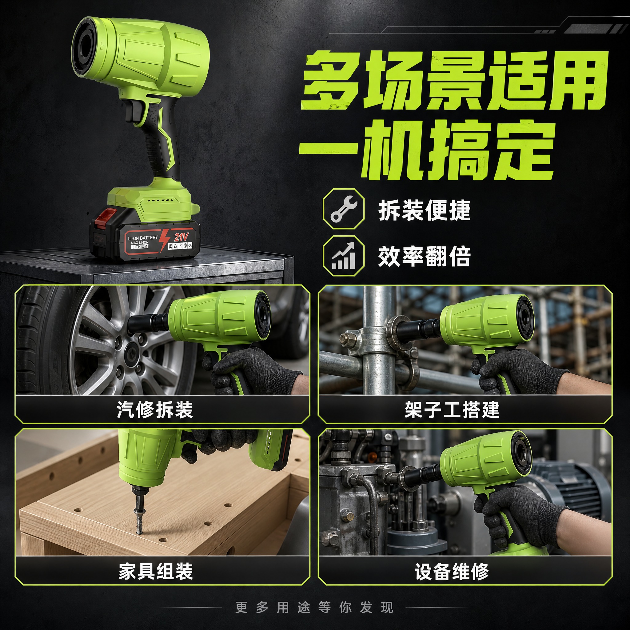 [主图-4] 多场景适用展示页，主题为电动扳手的多种使用场景，… - 图片创意预览