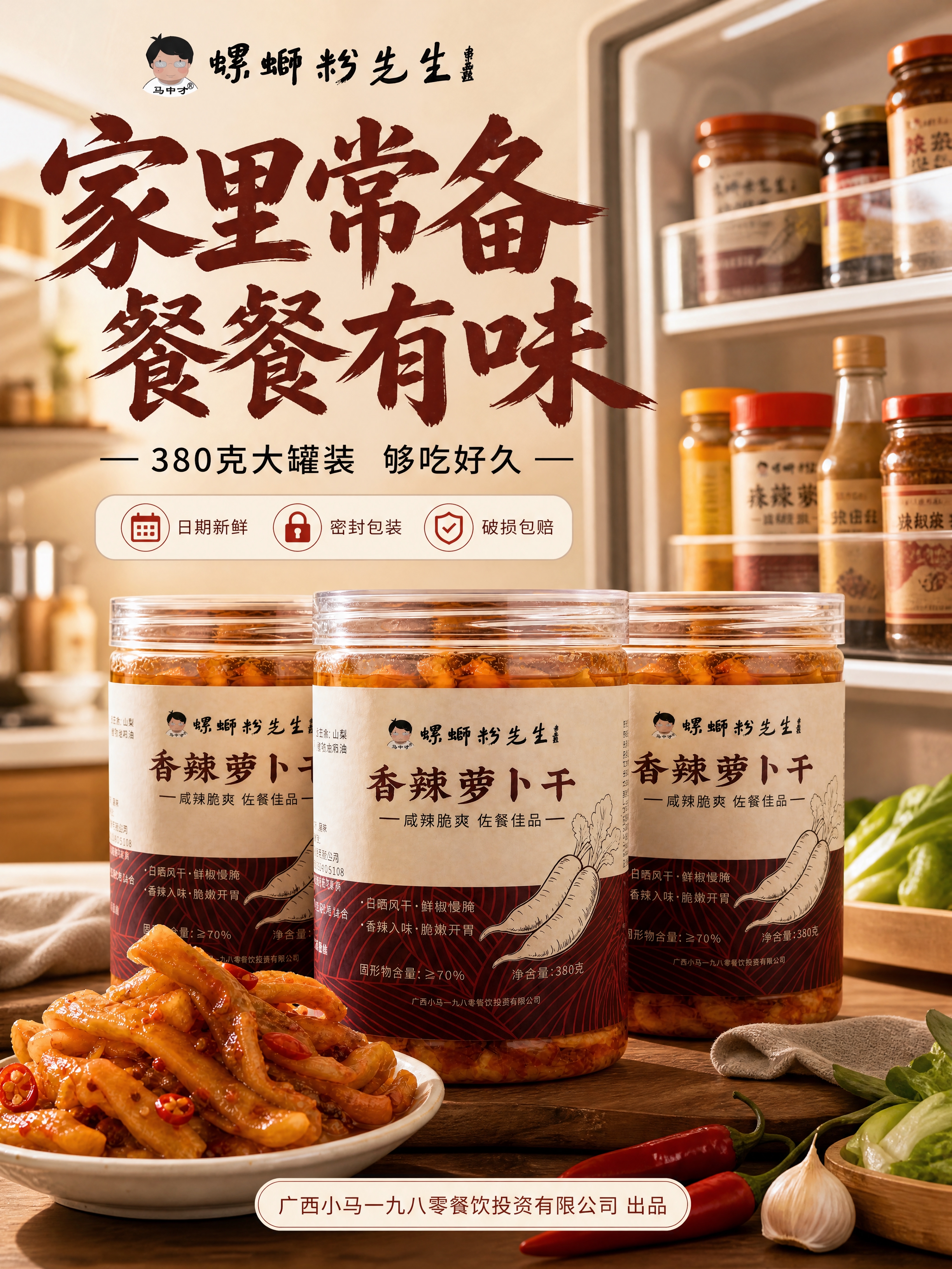 [商品] 使用【图1】香辣萝卜干罐装产品（多罐陈列）；保留罐身… - 图片创意预览