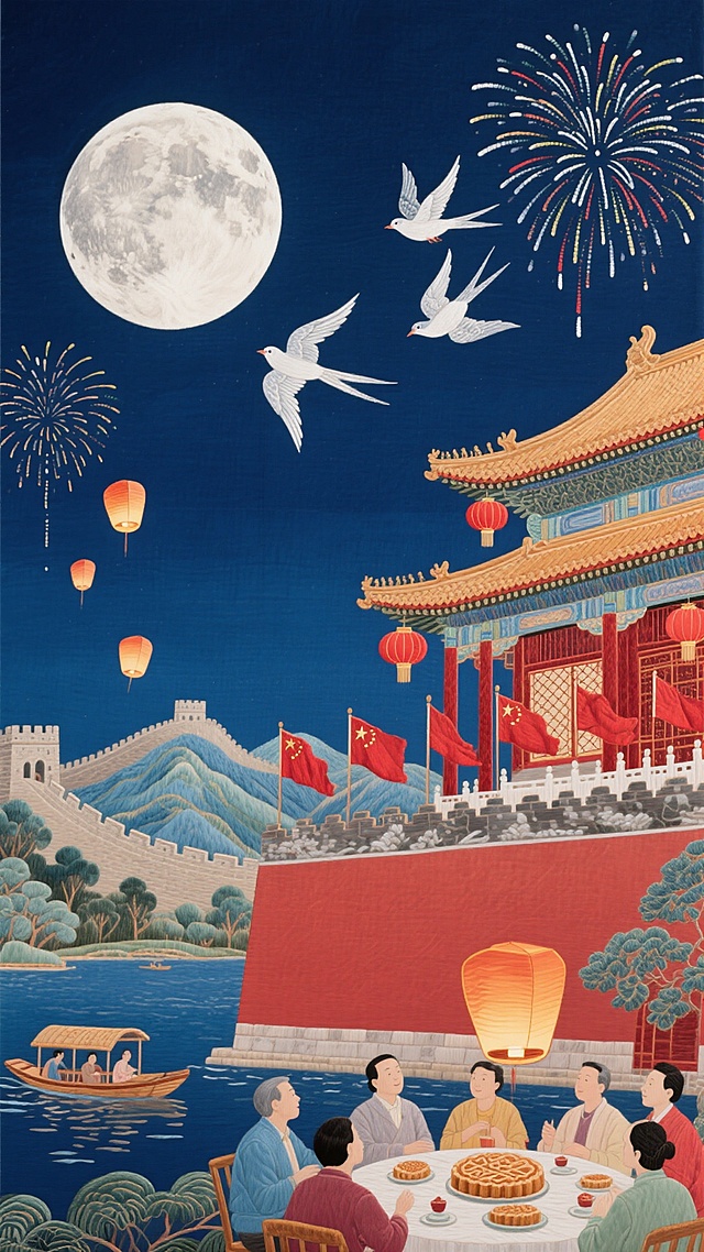 国庆和中秋的融合景象