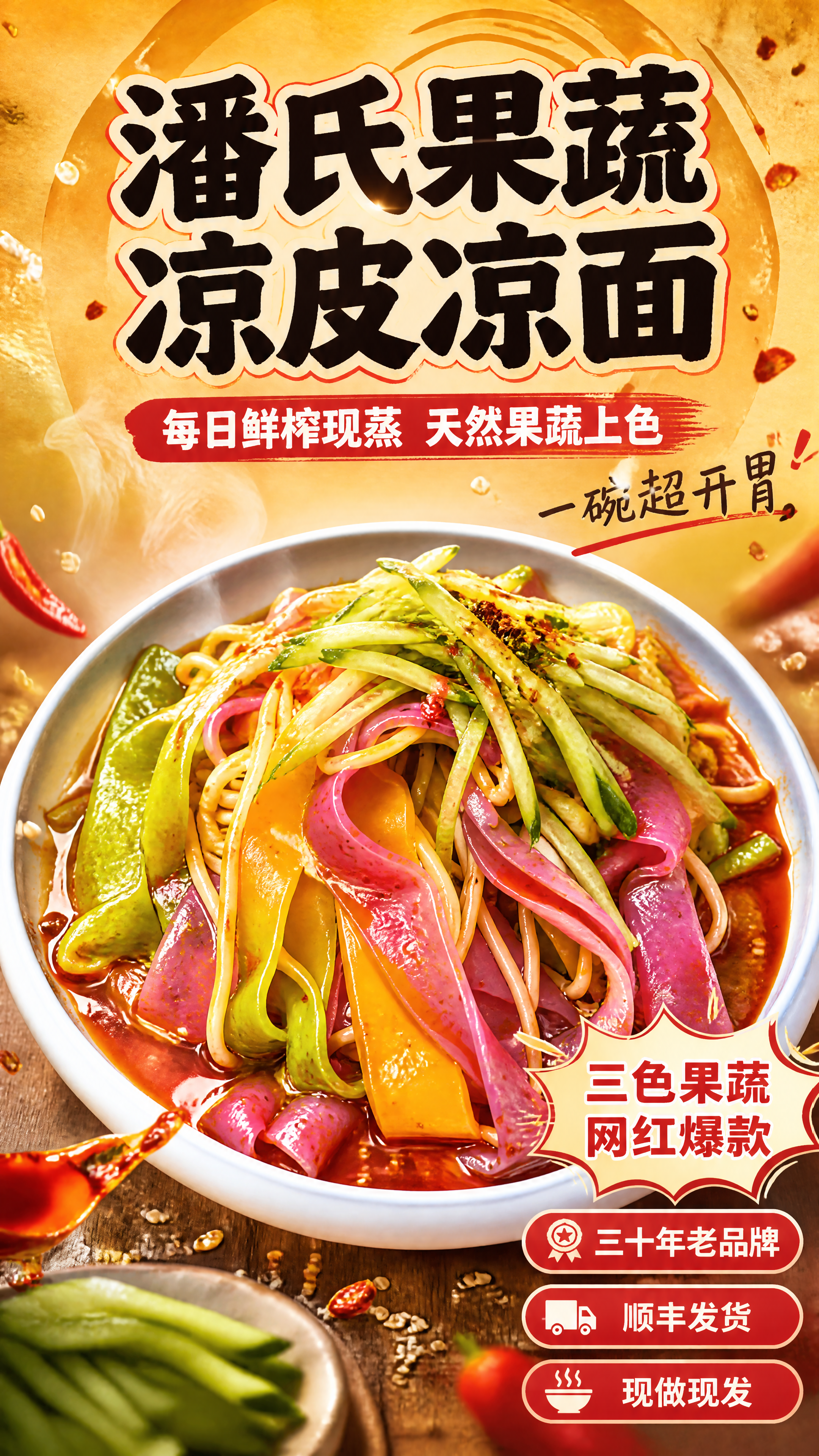 [商品] 使用【图1】三色果蔬凉皮凉面碗作为主视觉；保留碗中火… - 图片创意预览
