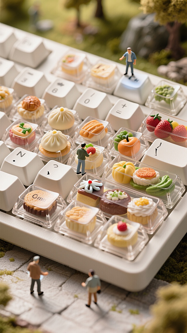 微缩艺术风键盘，3D立体美食摆件，清新趣味，仿佛童话世界。