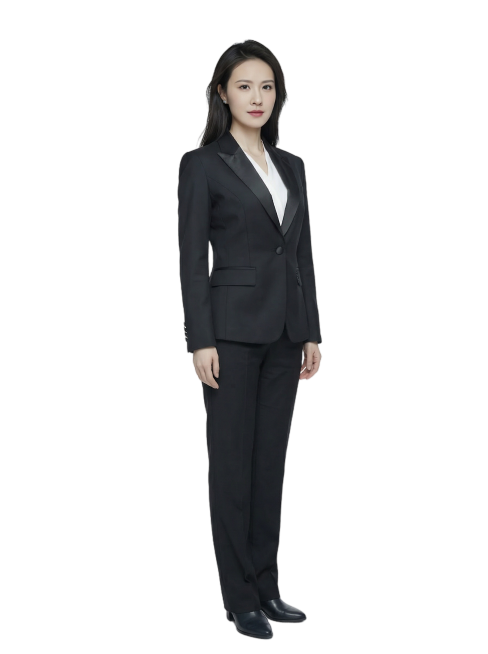 帮我生成一个全身证件照，脸型不要变，照片整体为倾斜34度的照片预览效果