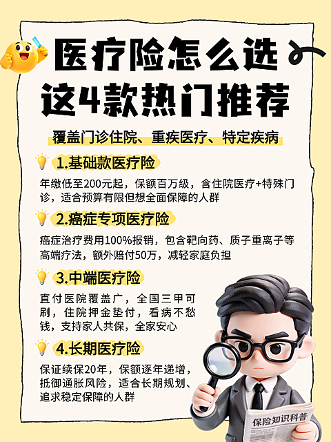 黄色卡通医疗险保险知识分享小红书配图