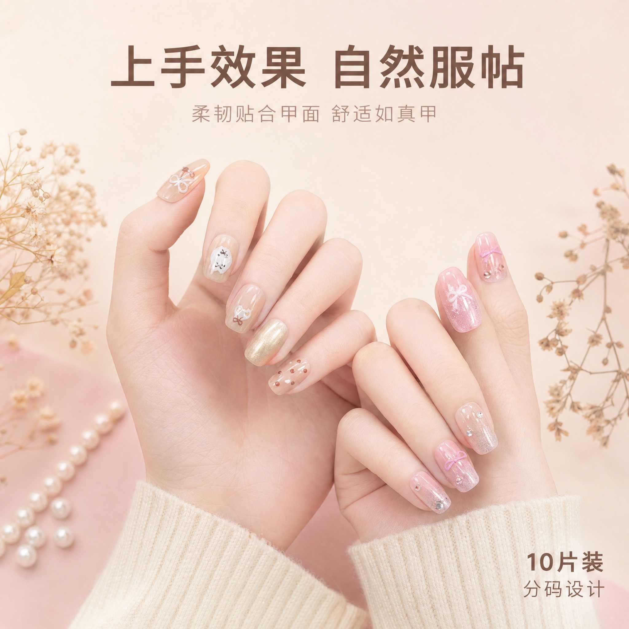[主图-4] 佩戴效果展示，真人手部佩戴穿戴甲的真实效果。 [… - 图片创意预览