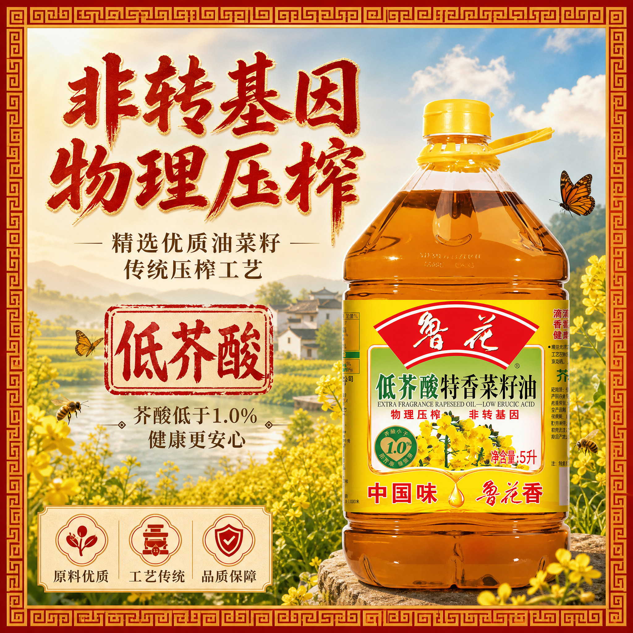 [主图-2] 鲁花低芥酸特香菜籽油5L 产地溯源与核心卖点 传… - 图片创意预览