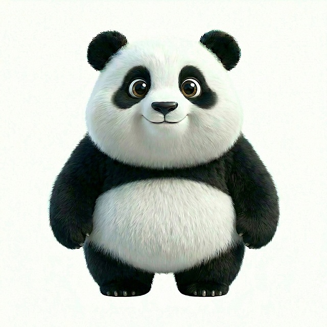 软3D风格的可爱熊猫，毛发生长细腻，卡通感十足，萌趣生动，适合节日IP形象设计。
