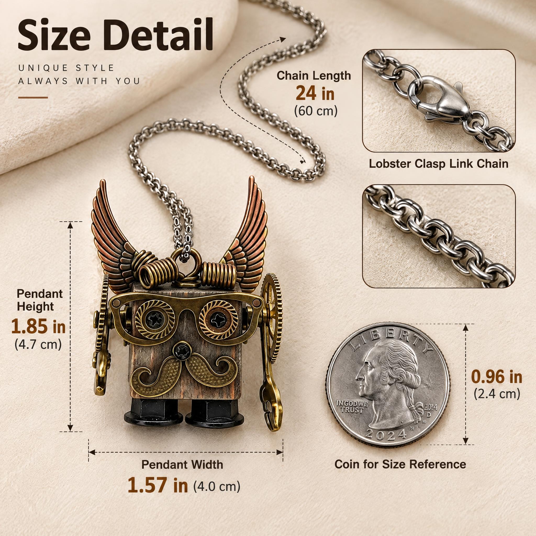 [主图-4] Steampunk Owl Robot Pend… - 图片创意预览