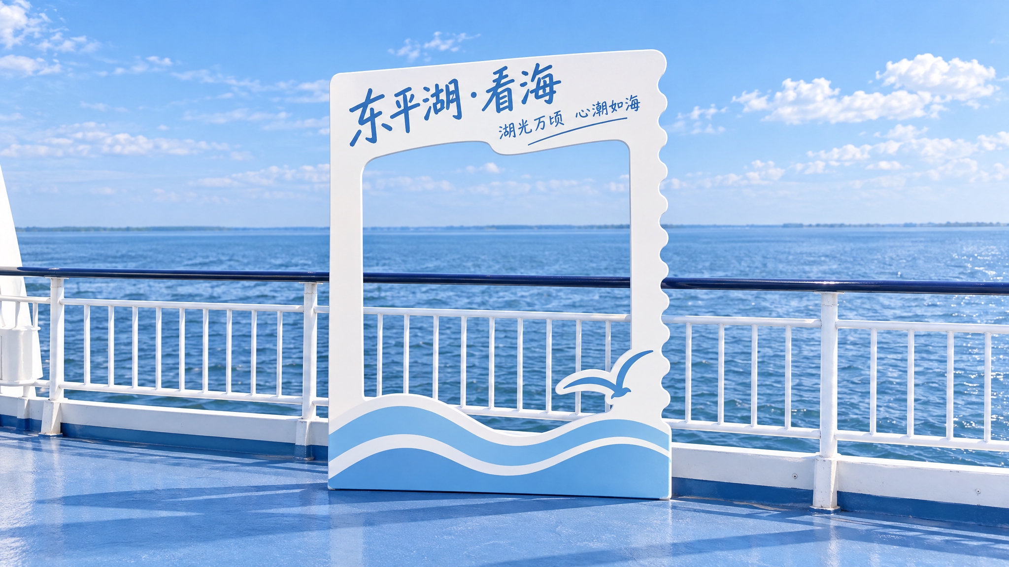 参考图中打卡牌设计风格，生成第一个东平湖看海主题镂空打卡牌：延… - 图片创意预览