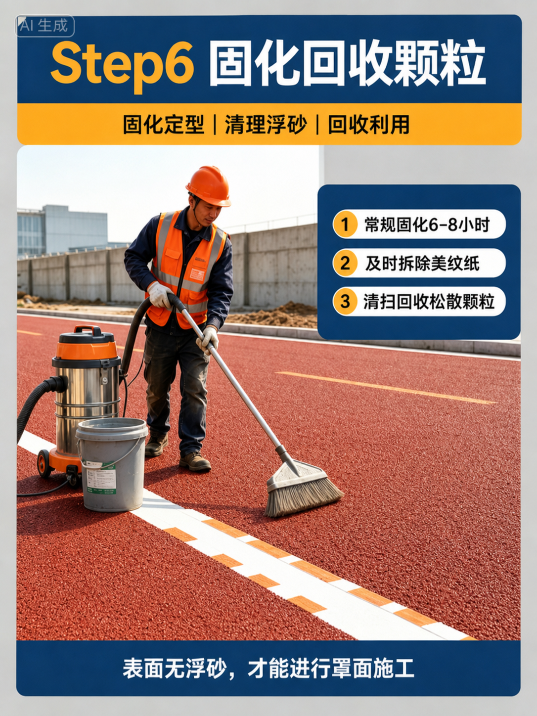 将图1中的红色塑胶地面替换为图2中的红色颗粒塑胶地面质感，保持… - 图片创意预览