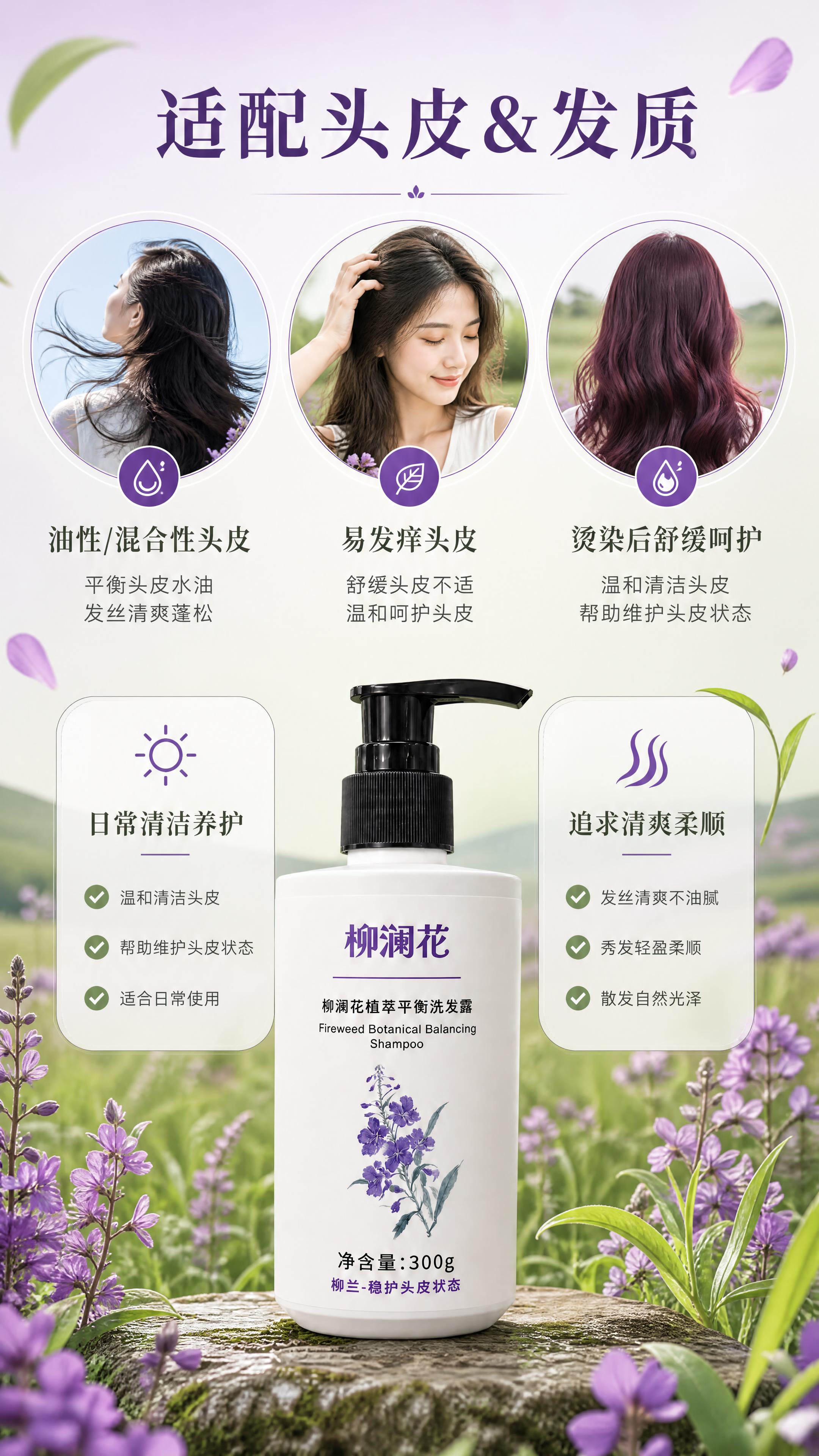 [商品] 使用【图1】柳澜花植萃平衡洗发露；保留瓶身所有结构、… - 图片创意预览
