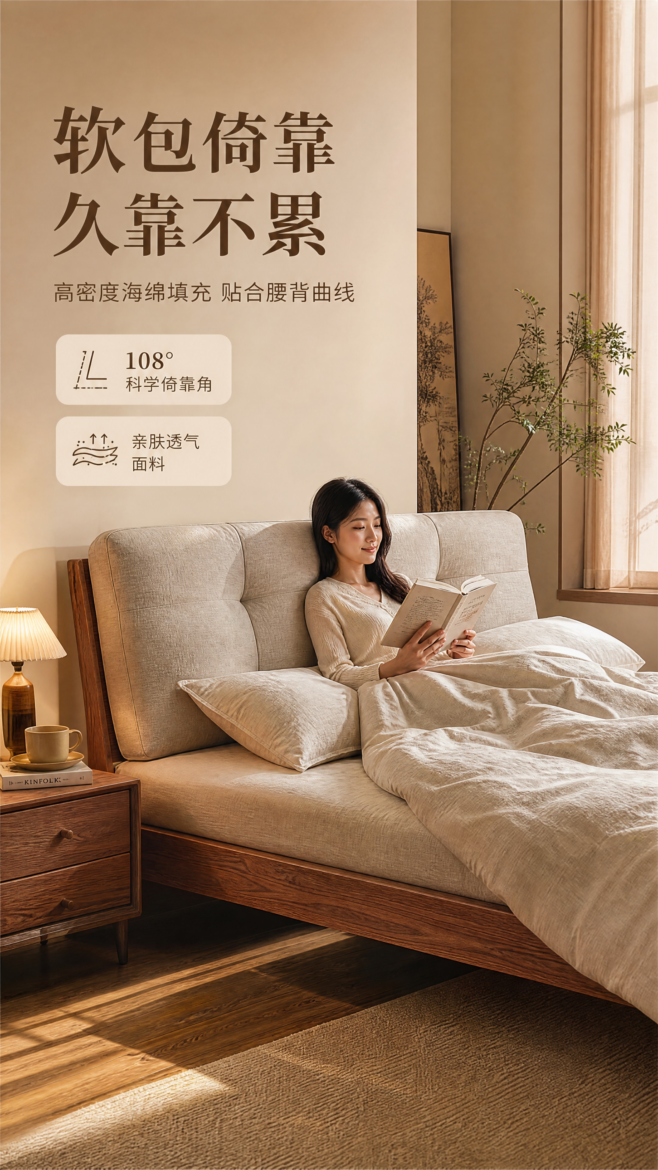 [商品] 使用【图1】白蜡木布艺软包双人床；保留胡桃木色白蜡木… - 图片创意预览