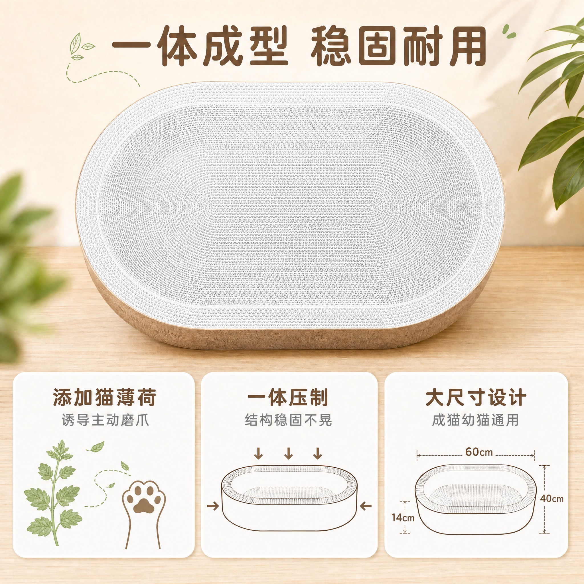 将画面中央的猫抓板产品主体的瓦楞纸颜色改为白色白牛卡纸材质，整… - 图片创意预览