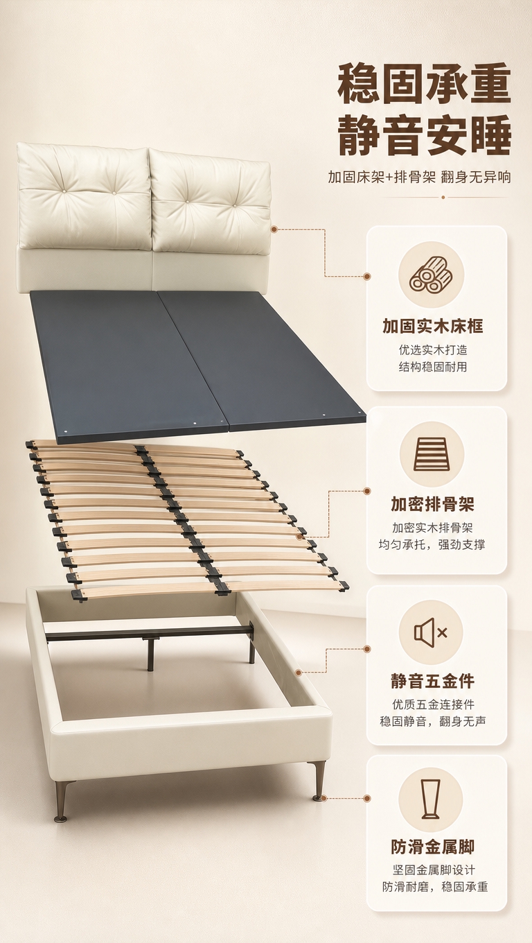 [商品] 使用【图1】奶油白色软包床头双人床；保留床框、床板、… - 图片创意预览